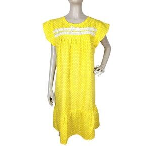Vintage 60s Lilias Yellow Polka-Dot Tiered Frilly Flutter Eyelet House Dress NEW